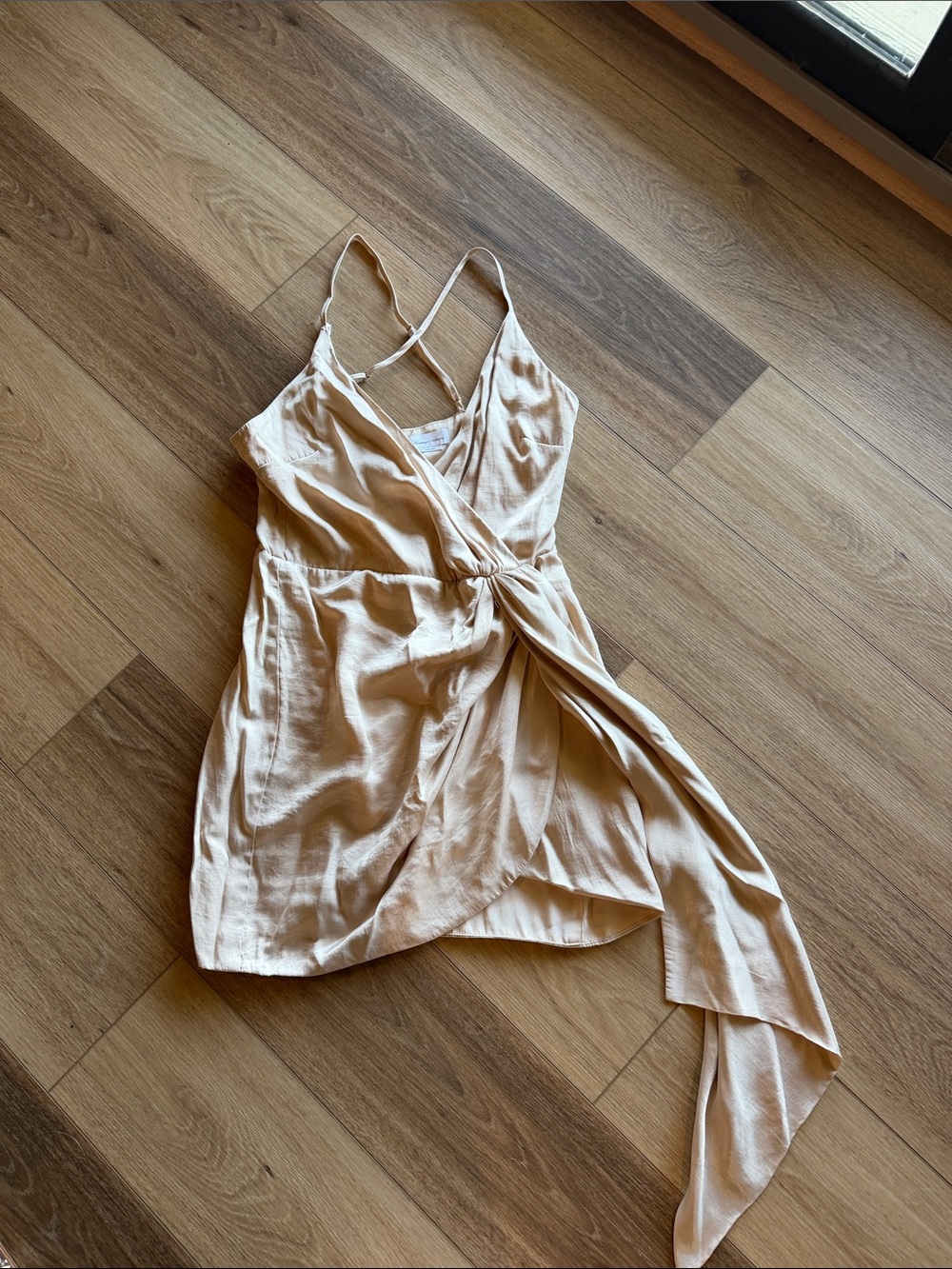 Lovers + Friends Beige Wrap Mini Dress with Asymmetric Tie